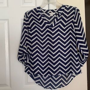 Blue and White Chevron Blouse